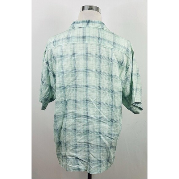 Tommy Bahama Large Vintage Loop Collar Board Shirt 100% Linen Green Blue Plaid - Picture 4 of 4
